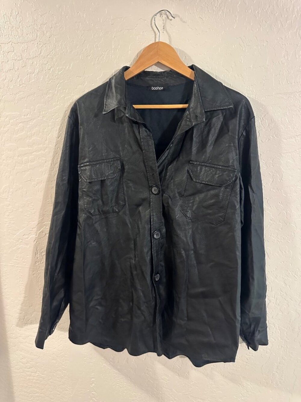 Boohoo Plus Size Black Faux Leather 90s Retro Alt Goth Trench Duster Coat